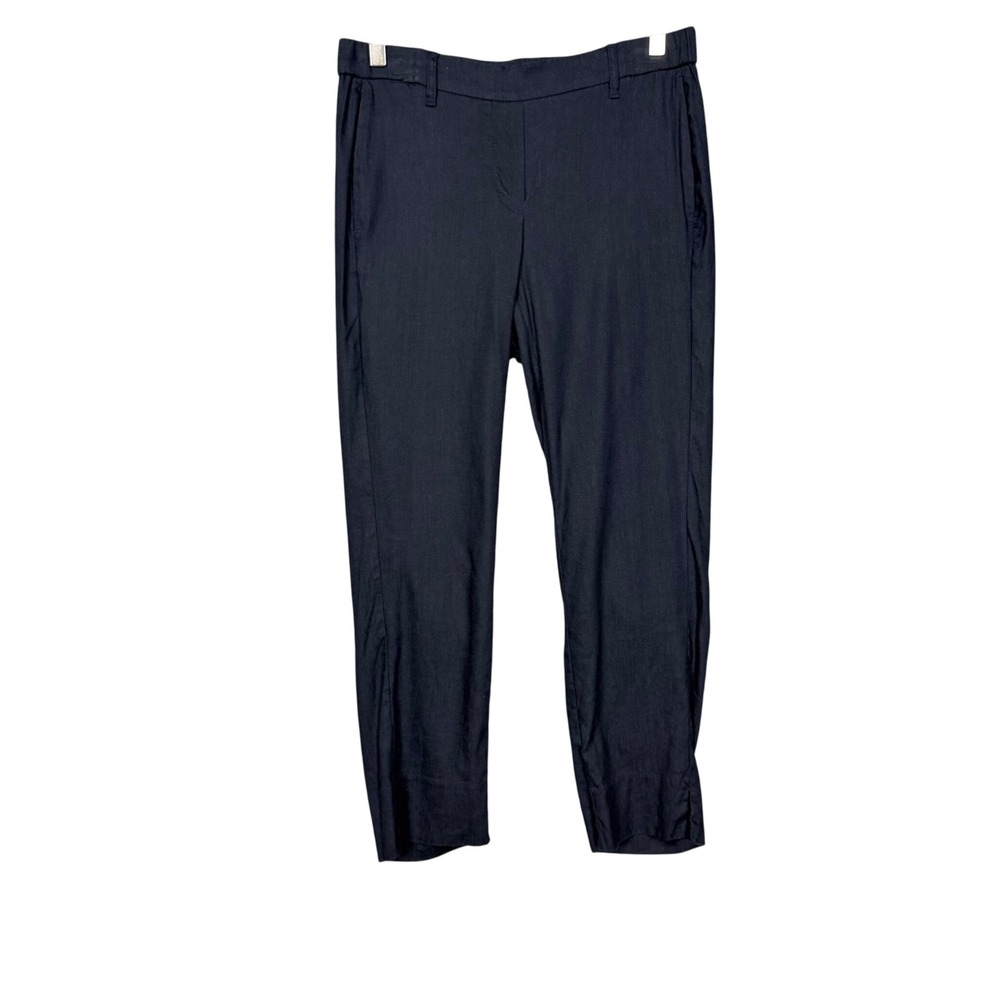 J. Jill Pants Womens Small Blue Linen Stretch Cropped‎ Casual Career Slit Hem